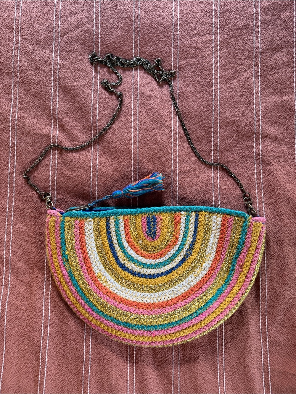 Handwoven Multicolor Crescent Crossbody Bag